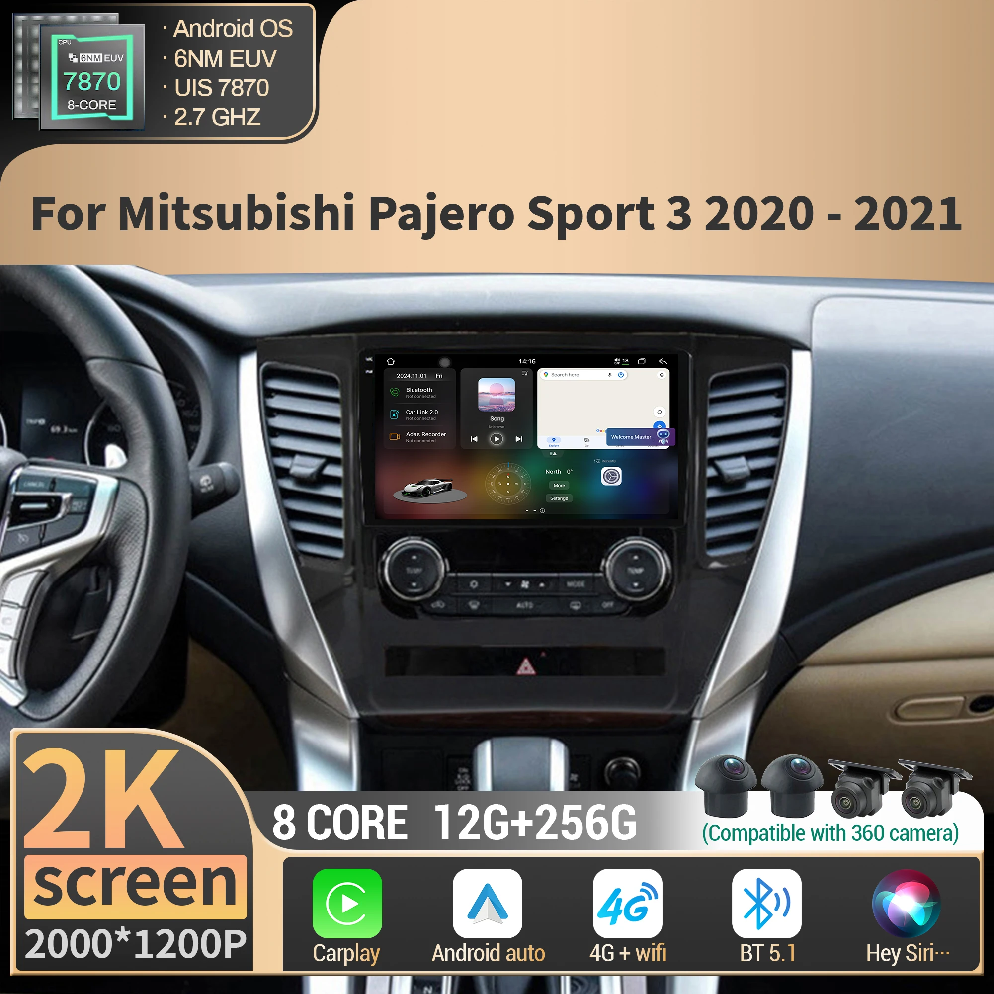 For Mitsubishi Pajero Sport 3 2020-2021 Car Radio Multimedia Wireless BT Carplay 4G GPS CPU 7870 Android 2K QLED Screen
For Mitsubishi Pajero Sport 3 2020-2021 Car Radio Multimedia Wireless BT Carplay 4G GPS CPU 7870 Android 2K QLED Screen