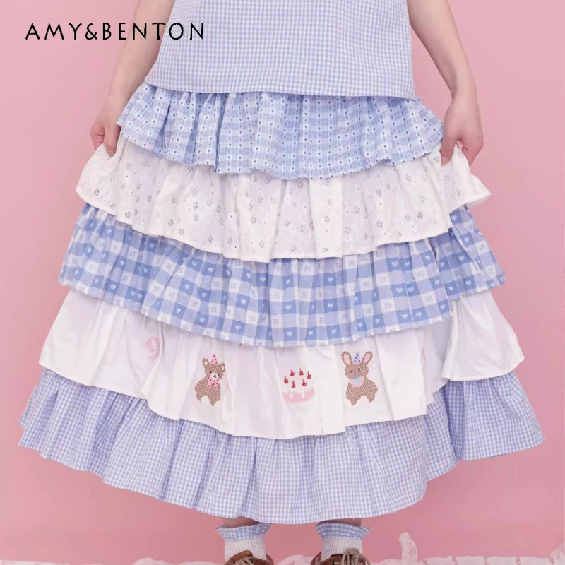 Japanese Sweet Blue White Splicing Animal Print Embroidery Women's Skirt Autumn New Loose Slimming Versatile Long Skirts Ladies
Japanese Sweet Blue White Splicing Animal Print Embroidery Women's Skirt Autumn New Loose Slimming Versatile Long Skirts Ladies