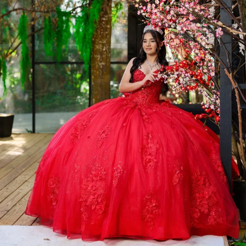Red Quinceanera Dress off-shoulder Sequins 3D Flower Decal Long tail Big Bow vestidos de 15 Quinceanera Customize
Red Quinceanera Dress off-shoulder Sequins 3D Flower Decal Long tail Big Bow vestidos de 15 Quinceanera Customize
