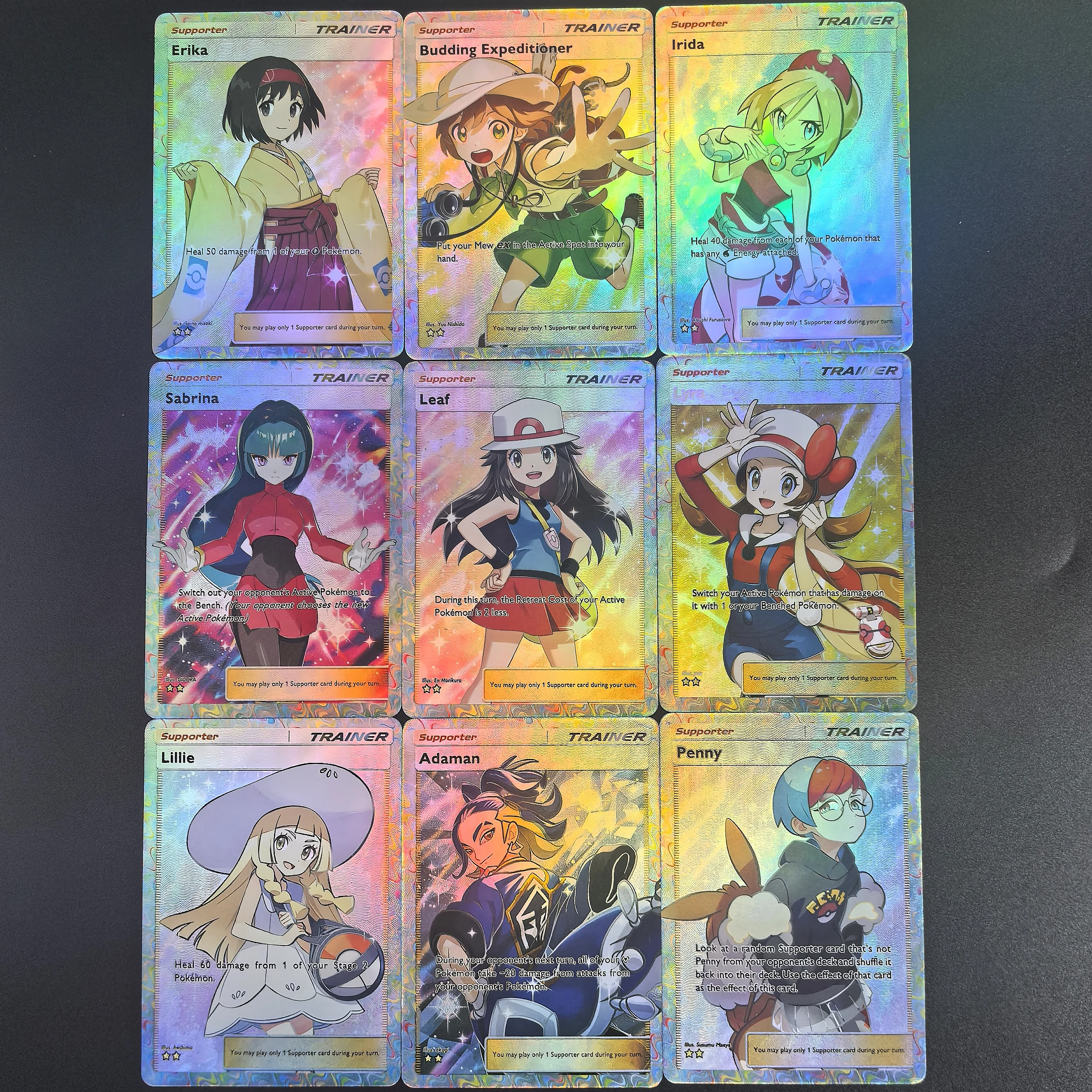 9 шт. TCG Pokemon POCKET, английские коллекционные карты Irida Lyra Leaf Lillie, самодельная одиночная карта, классическая игра, аниме-карты, подарочные игрушки
9 шт. TCG Pokemon POCKET, английские коллекционные карты Irida Lyra Leaf Lillie, самодельная одиночная карта, классическая игра, аниме-карты, подарочные игрушки