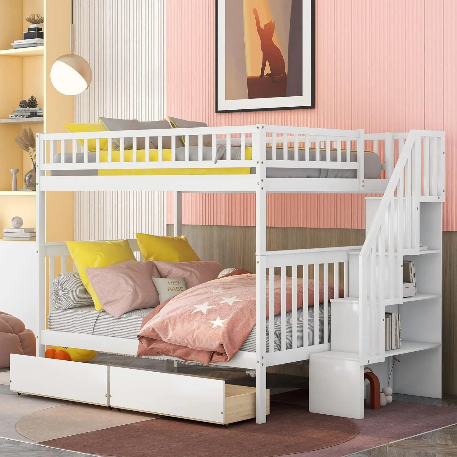 Bunk Beds Full Over Full Size, Solid Wood Full Bunk Beds With Drawers And Stairway, Full Length Guardrail, No Box Spring Needed
Bunk Beds Full Over Full Size, Solid Wood Full Bunk Beds With Drawers And Stairway, Full Length Guardrail, No Box Spring Needed