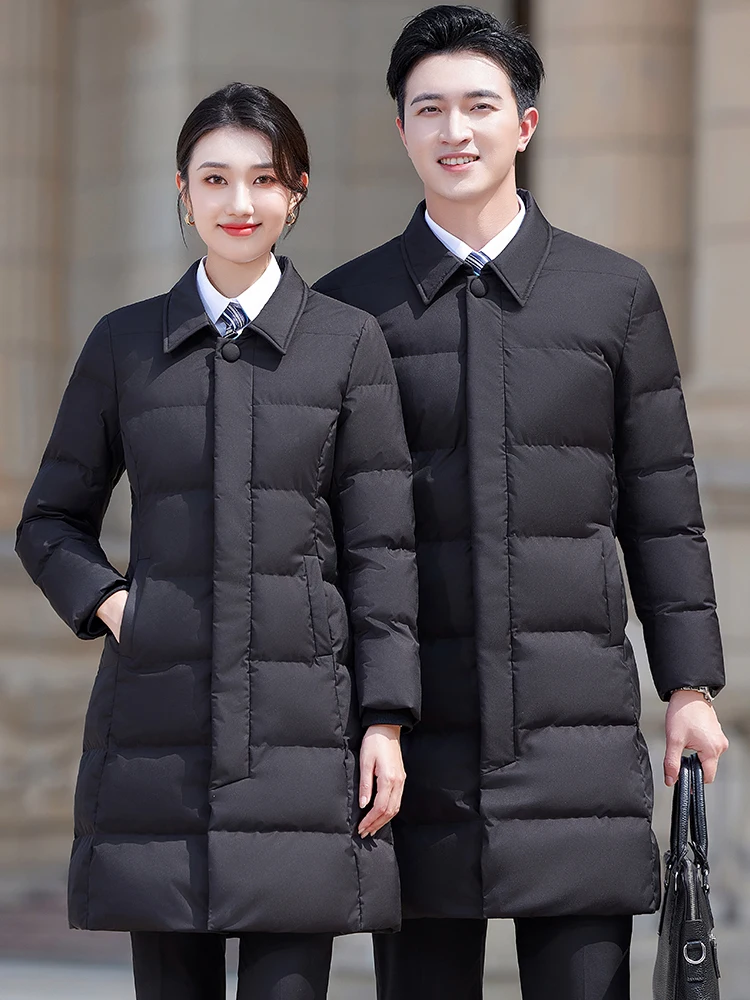 Thickened Black down Cotton Jacket Men Women Mid-Length Hotel Manager Sales Department Work Uniform Winter Long Sleeve Zipper
Thickened Black down Cotton Jacket Men Women Mid-Length Hotel Manager Sales Department Work Uniform Winter Long Sleeve Zipper