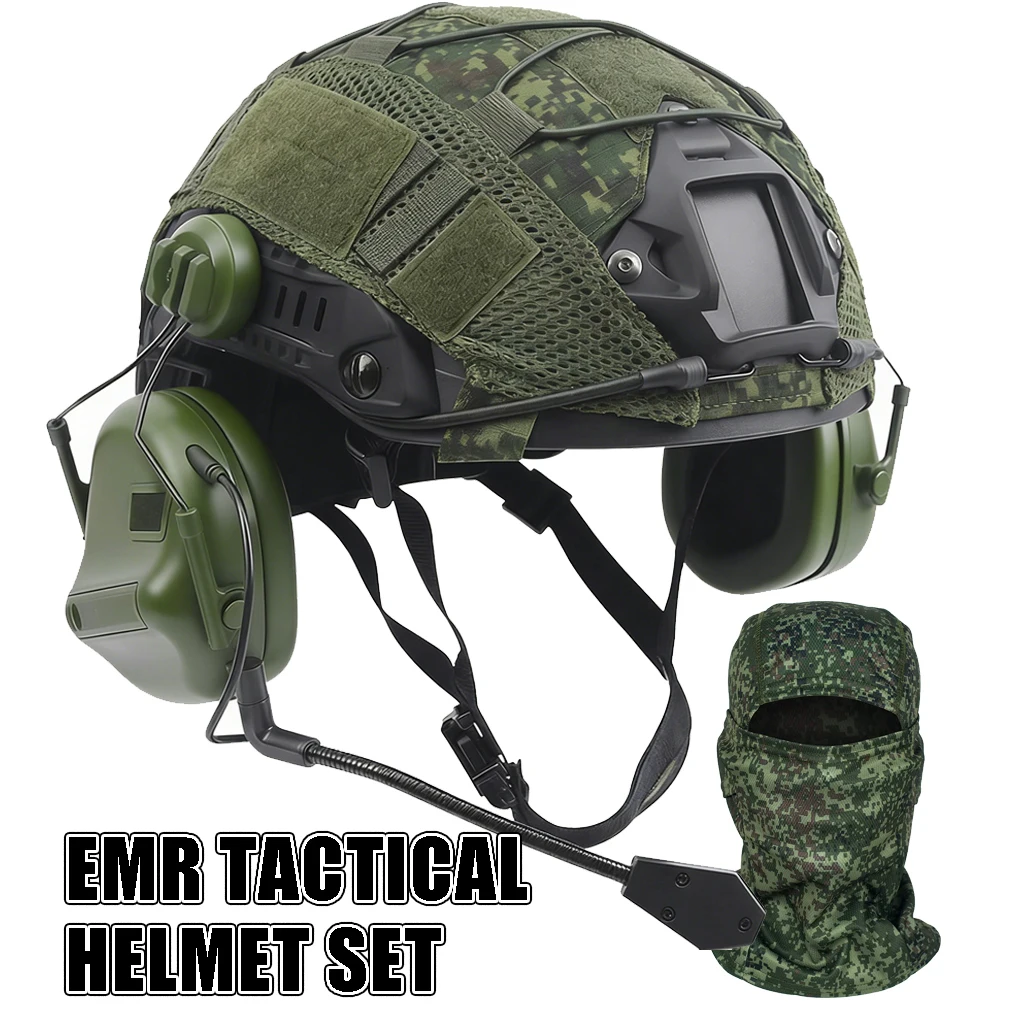 Tactical Fast Helmet Set with Little Green EMR Camouflage Helmet Cover Balaclava Communication Headset for Airsoft Paintball
Tactical Fast Helmet Set with Little Green EMR Camouflage Helmet Cover Balaclava Communication Headset for Airsoft Paintball