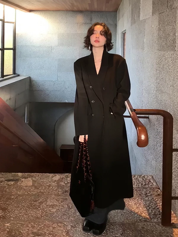 Ele Bla Woolen Suit Coat Knee-Length Oversize Slimming Double-Breasted Commute Sle Women's Casual Busin Faion
Ele Bla Woolen Suit Coat Knee-Length Oversize Slimming Double-Breasted Commute Sle Women's Casual Busin Faion