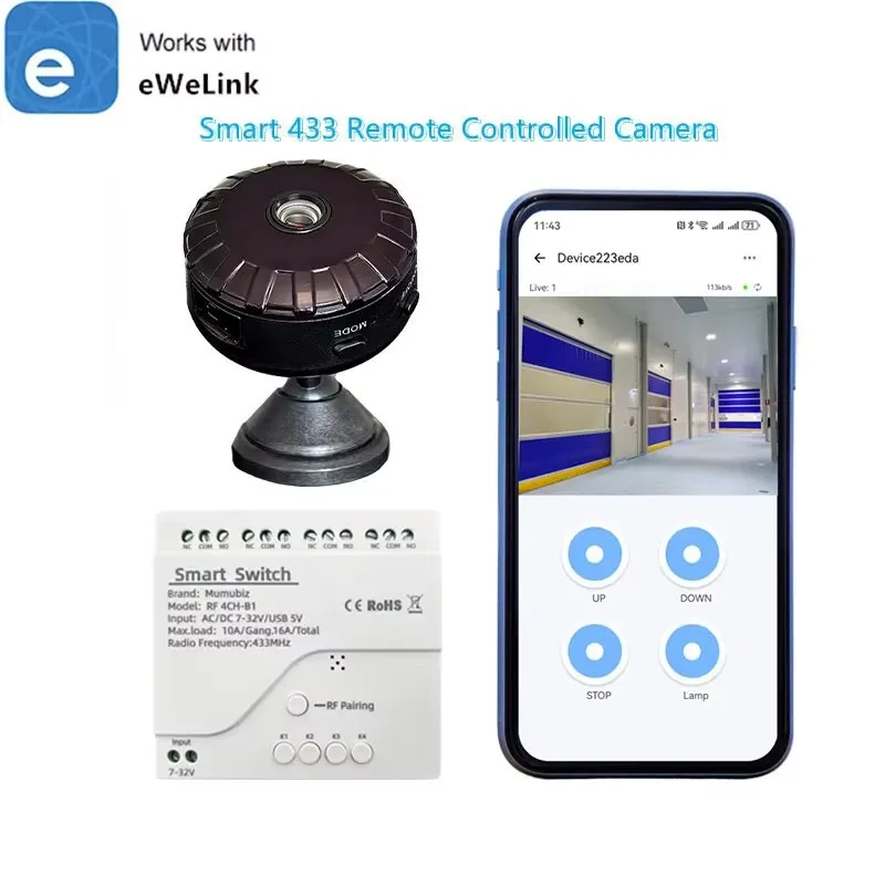 EWelink Smart RF 433MHZ 4 Channel Switch with Camera Real Time Monitoring Remote Garage Door Controller
EWelink Smart RF 433MHZ 4 Channel Switch with Camera Real Time Monitoring Remote Garage Door Controller