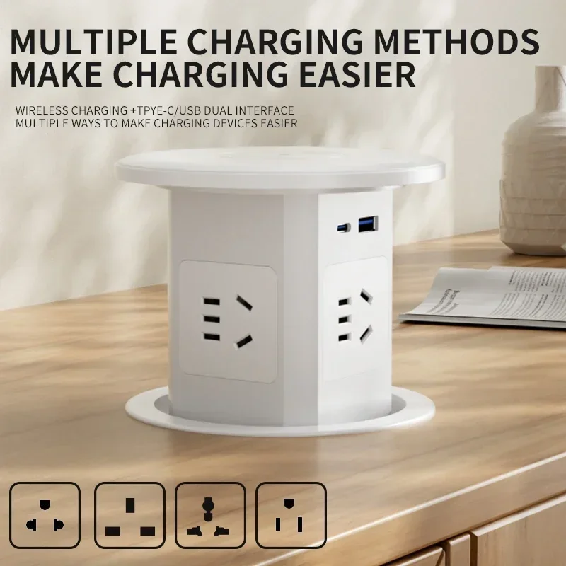 Desktop hidden socket, automatically pops up, US UK standard desk socket with USB, Type-C and wireless charging, for home office
Desktop hidden socket, automatically pops up, US UK standard desk socket with USB, Type-C and wireless charging, for home office