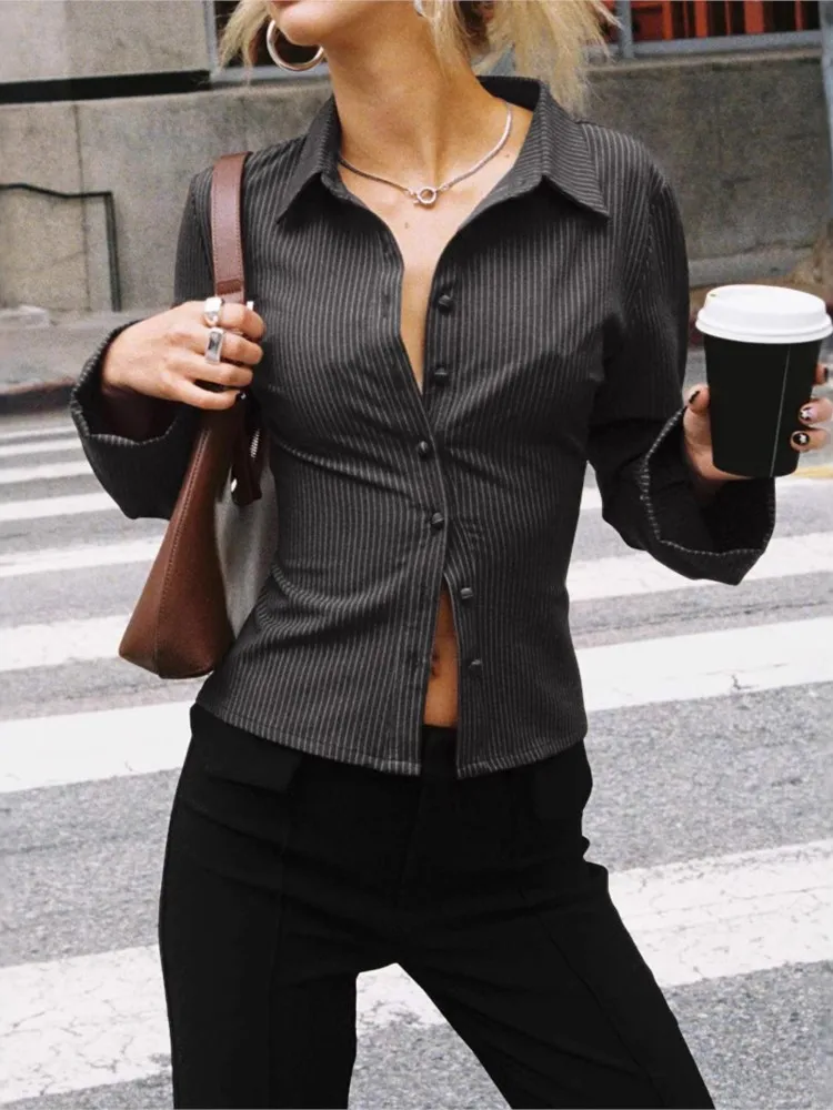 Fashion Striped Shirt Top Lady Elegant Long Sleeve Turn-down Collar Button Shirts Tops For Women Casual Office Womens Clothing
Fashion Striped Shirt Top Lady Elegant Long Sleeve Turn-down Collar Button Shirts Tops For Women Casual Office Womens Clothing