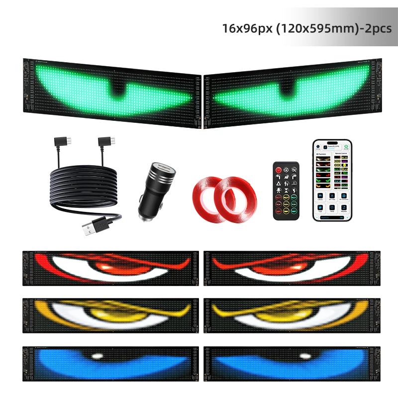 2PC DIY Animation LED Vehicle Signs Devil's Eyes LED Flexible Screen 16x96px FPCB Soft Screen with Remote Programming Screen
2PC DIY Animation LED Vehicle Signs Devil's Eyes LED Flexible Screen 16x96px FPCB Soft Screen with Remote Programming Screen