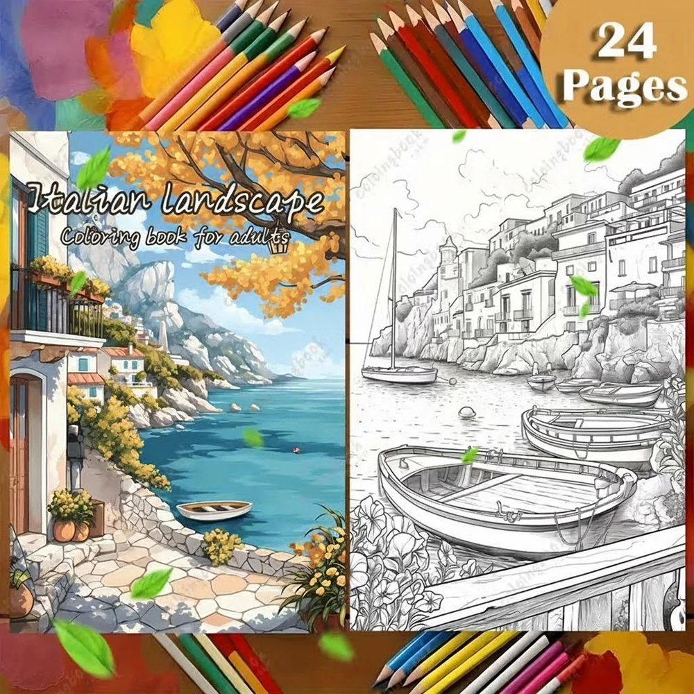 A4 Italian architectural landscape coloring book, leisurely seaside adult coloring book, painting graffiti coloring,24 pages
A4 Italian architectural landscape coloring book, leisurely seaside adult coloring book, painting graffiti coloring,24 pages