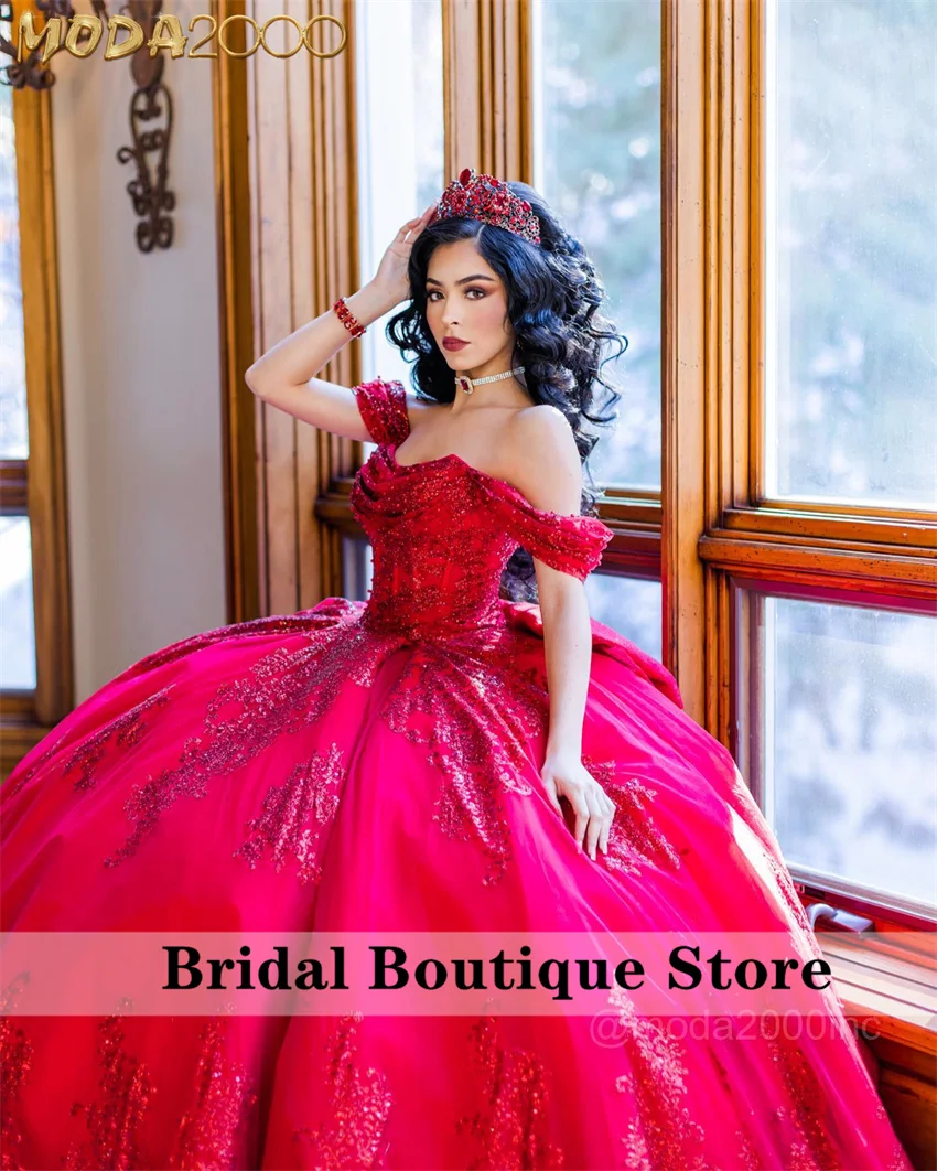 Glitter Red Quinceanera Dresses Ball Gown Birthday Gown Bead Sequins Appliques With Bow Sweet 15 Vestidos Customized
Glitter Red Quinceanera Dresses Ball Gown Birthday Gown Bead Sequins Appliques With Bow Sweet 15 Vestidos Customized