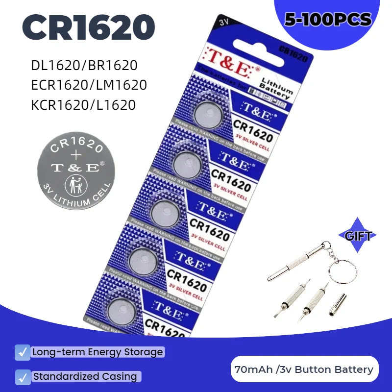 5-100PCS CR1620 3V Lithium Batteries DL1620 BR1620 ECR1620 LM1620 KCR1620 L1620 Button Coin Cell For Watch Toys Clock Remote
5-100PCS CR1620 3V Lithium Batteries DL1620 BR1620 ECR1620 LM1620 KCR1620 L1620 Button Coin Cell For Watch Toys Clock Remote