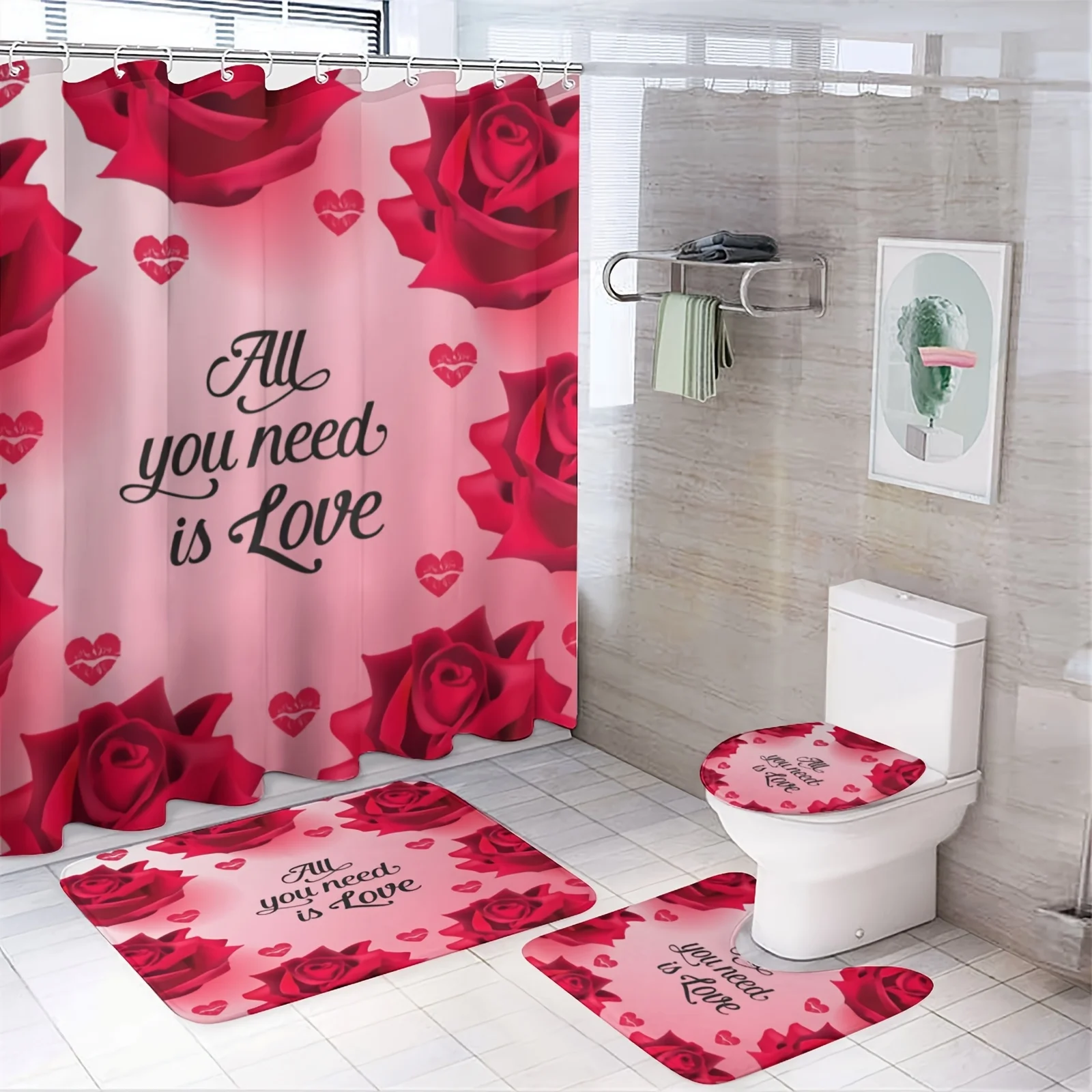 Комплект из 4 предметов для ванной комнаты Romantic Red Rose: занавеска для душа, коврик для ванной, крышка унитаза, крышка бачка — элегантный и любящий декор
Комплект из 4 предметов для ванной комнаты Romantic Red Rose: занавеска для душа, коврик для ванной, крышка унитаза, крышка бачка — элегантный и любящий декор