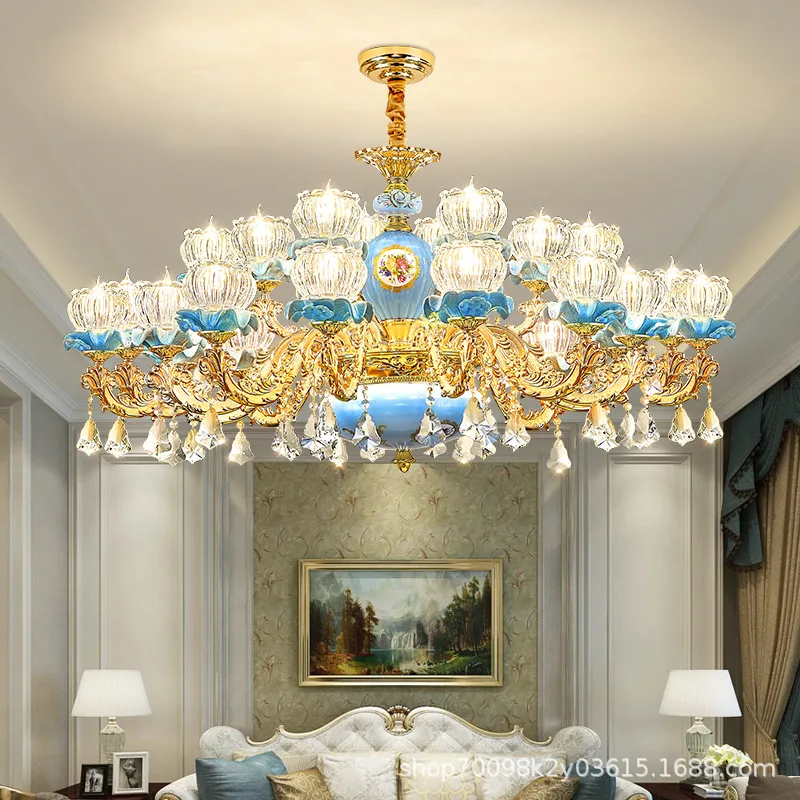 European chandelier light luxury atmosphere living room lamp luxury ceramic crystal villa fashion retro self-built house new
European chandelier light luxury atmosphere living room lamp luxury ceramic crystal villa fashion retro self-built house new