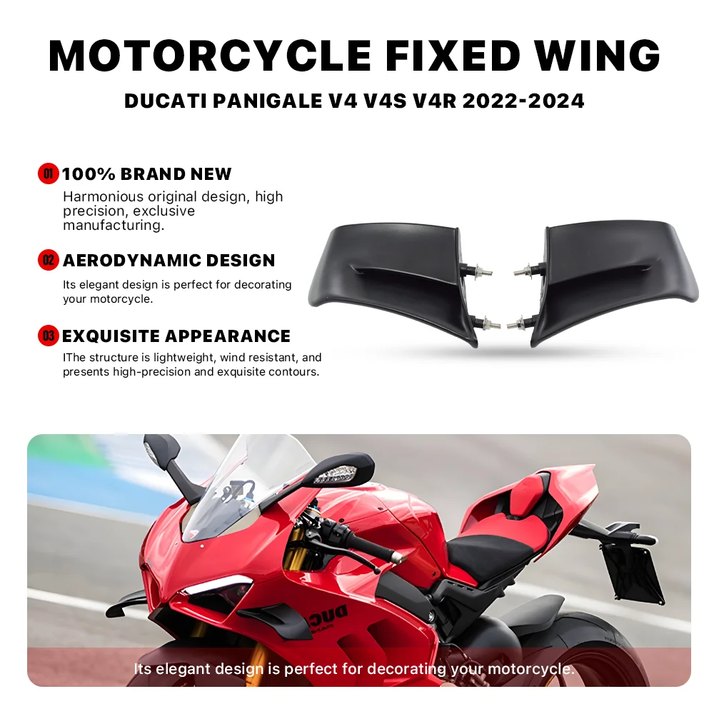Suitable for Ducati Panigale V4 V4R V4S 2022-2024 Motorcycle Winglets Side Panels Fixed Wing Spoiler aerodynamic Fairing Kit
Suitable for Ducati Panigale V4 V4R V4S 2022-2024 Motorcycle Winglets Side Panels Fixed Wing Spoiler aerodynamic Fairing Kit