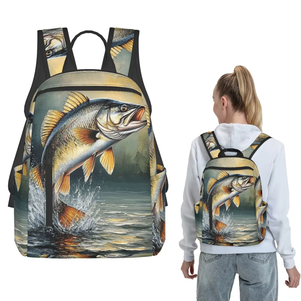 Leaping Fish Fishing Backpack Large Capacity Children BookBag School Bag Shoulder Bags for Men Women
Leaping Fish Fishing Backpack Large Capacity Children BookBag School Bag Shoulder Bags for Men Women