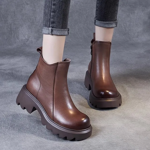 Women's Brown Boots Thick Bottom High Heel Leather Short Boots Spring Autumn Winter Season High Top Boots round Toe
Women's Brown Boots Thick Bottom High Heel Leather Short Boots Spring Autumn Winter Season High Top Boots round Toe