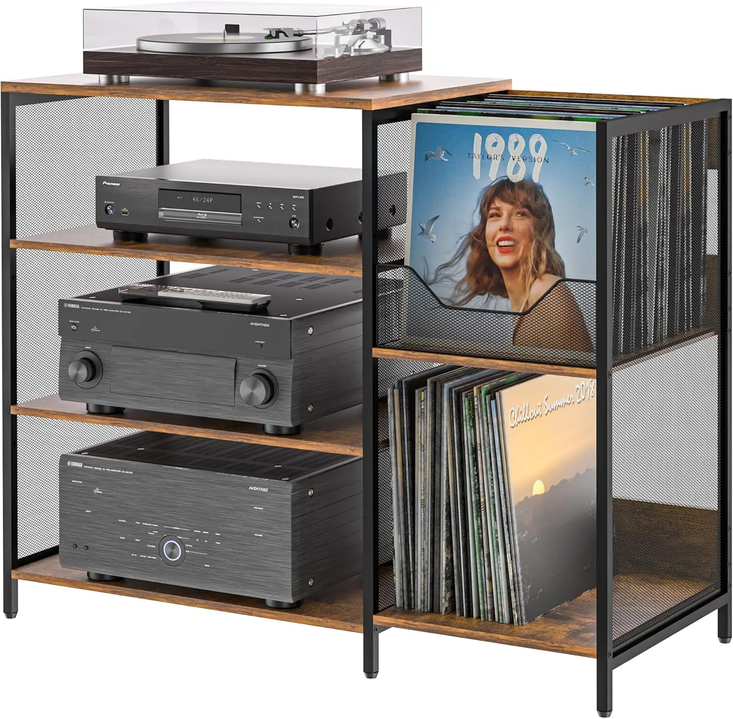Large Record Player Stand with Vinyl Holder for Up to 150 Records, Adjustable Feet, Rustic Style Media Cabinet
Large Record Player Stand with Vinyl Holder for Up to 150 Records, Adjustable Feet, Rustic Style Media Cabinet