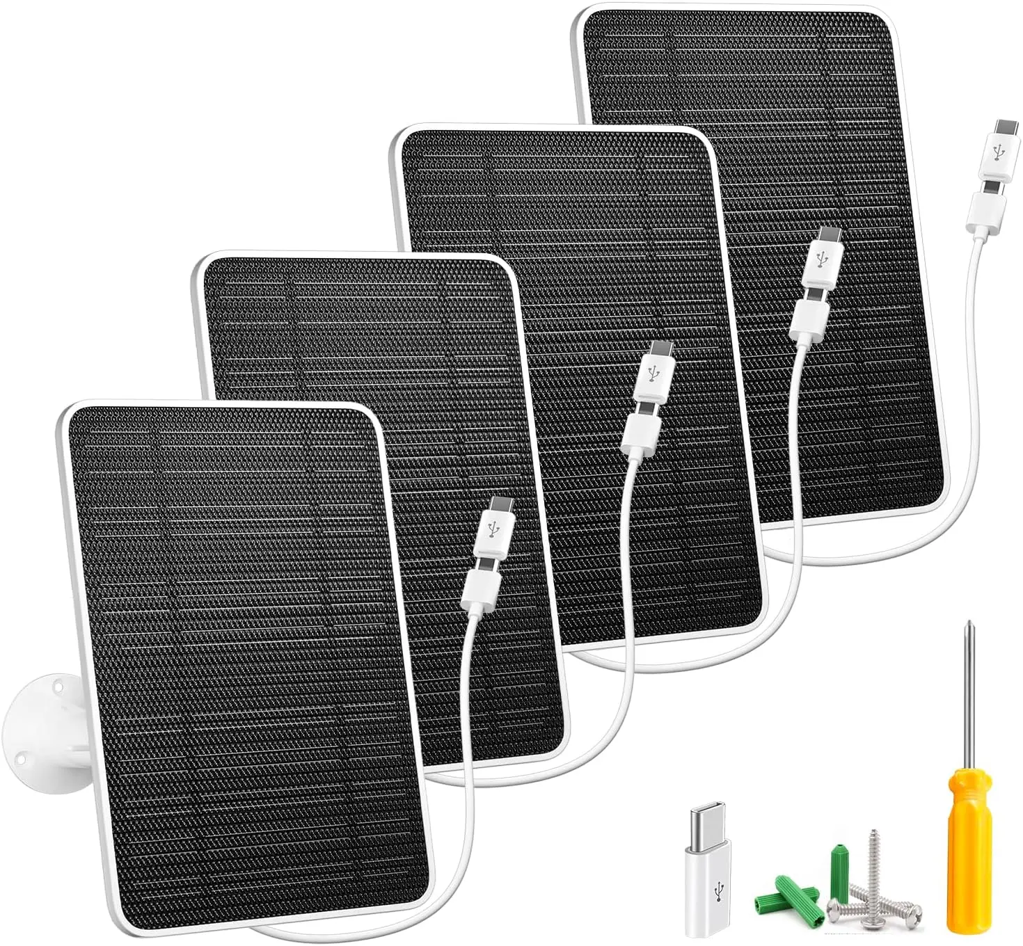 4Pcs Solar Panel for Security Camera, 5W USB Solar Panel for DC 5V Security Camera, Micro USB&USB-C Port Solar Panel 13ft Cable
4Pcs Solar Panel for Security Camera, 5W USB Solar Panel for DC 5V Security Camera, Micro USB&USB-C Port Solar Panel 13ft Cable