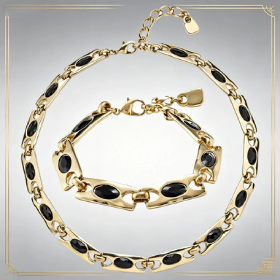 2026 Spain New Sparkling Mature Black Crystal Gold Bracelet Necklace Women's Jewelry Set Banquet Gift
2026 Spain New Sparkling Mature Black Crystal Gold Bracelet Necklace Women's Jewelry Set Banquet Gift