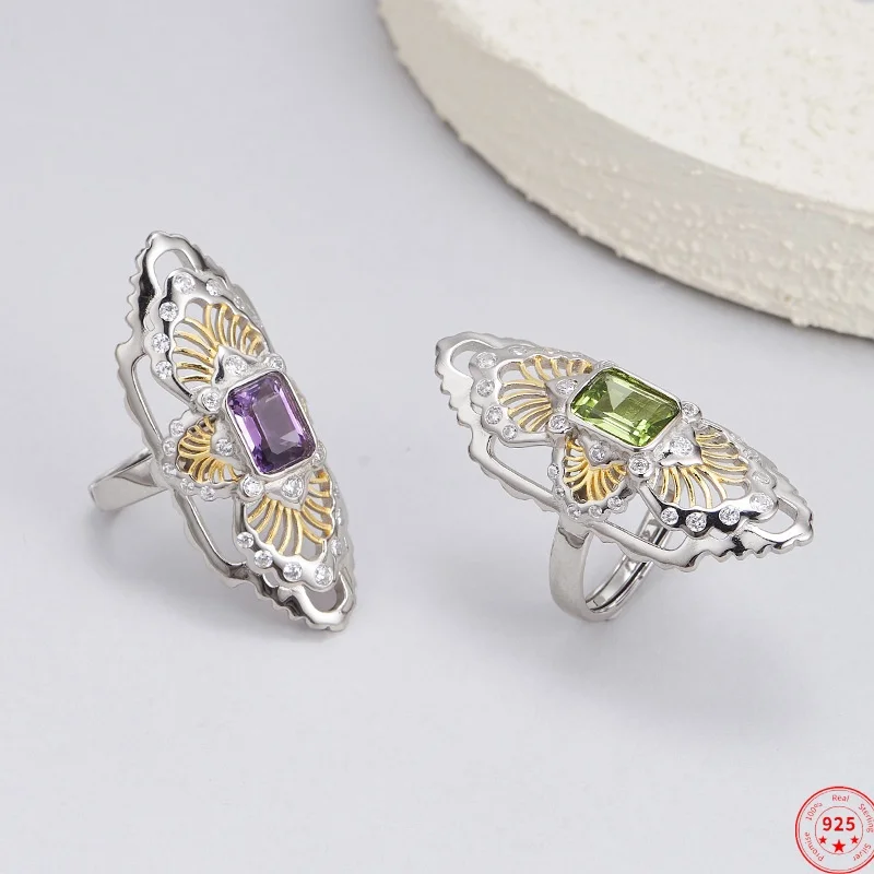 S925 Sterling Silver Rings for Women Palace Style Contrast Color Pattern Naural Amethyst Olivine Classic Jewelry Wholesale
S925 Sterling Silver Rings for Women Palace Style Contrast Color Pattern Naural Amethyst Olivine Classic Jewelry Wholesale