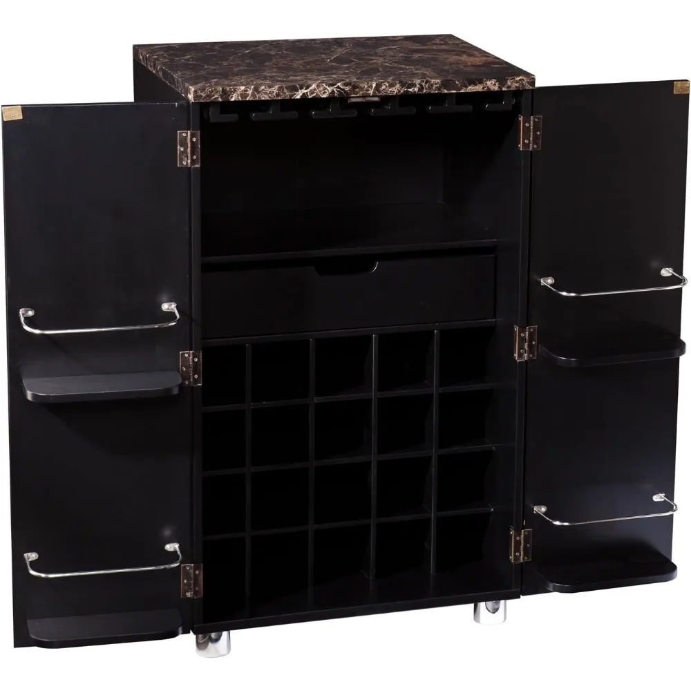 Cape Town Contemporary Bar Liquor and Wine Cabinet with Storage, Faux Marble Countertop with Black Finish
Cape Town Contemporary Bar Liquor and Wine Cabinet with Storage, Faux Marble Countertop with Black Finish