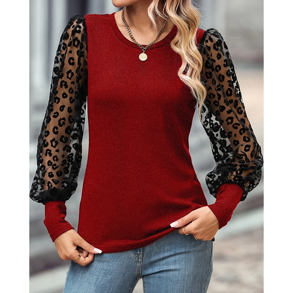 Floral Print Sheer Mesh Patchwork Long Sleeve O-Neck Top Women Casual Fashion ElegaFnt Tops Spring Lantern Sleeve Blouse Clothes
Floral Print Sheer Mesh Patchwork Long Sleeve O-Neck Top Women Casual Fashion ElegaFnt Tops Spring Lantern Sleeve Blouse Clothes