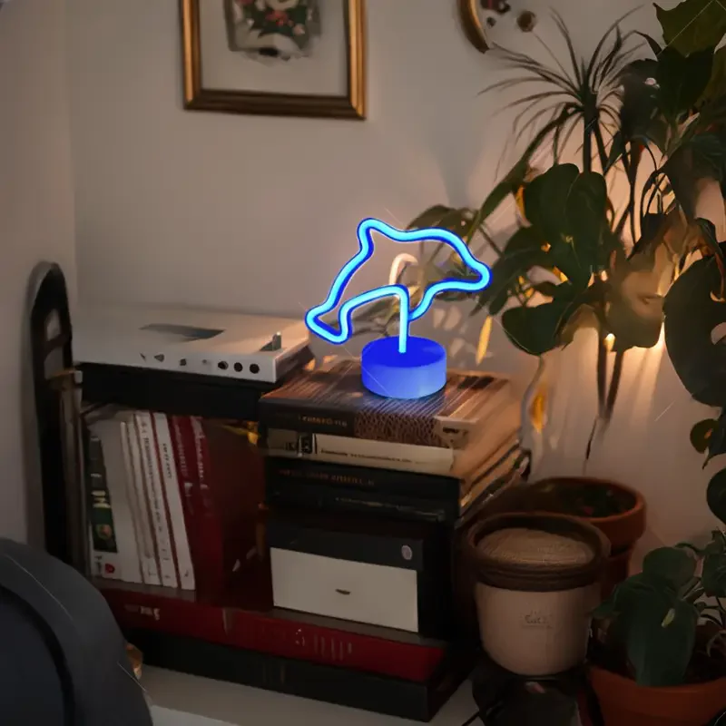 Cute Blue Dolphin Neon Light, USB or 3*Aa Battery Dual Power Supply, Suitable for Room Wall Decoration, Window Night Light
Cute Blue Dolphin Neon Light, USB or 3*Aa Battery Dual Power Supply, Suitable for Room Wall Decoration, Window Night Light