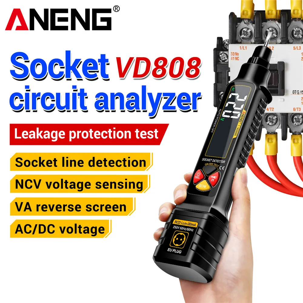 Тестер электрических цепей ANENG VD808: Измерение напряжения AC/DC, определение полярности, обнаружение утечек, NCV-детектор напряжения, инструменты для электриков
Тестер электрических цепей ANENG VD808: Измерение напряжения AC/DC, определение полярности, обнаружение утечек, NCV-детектор напряжения, инструменты для электриков