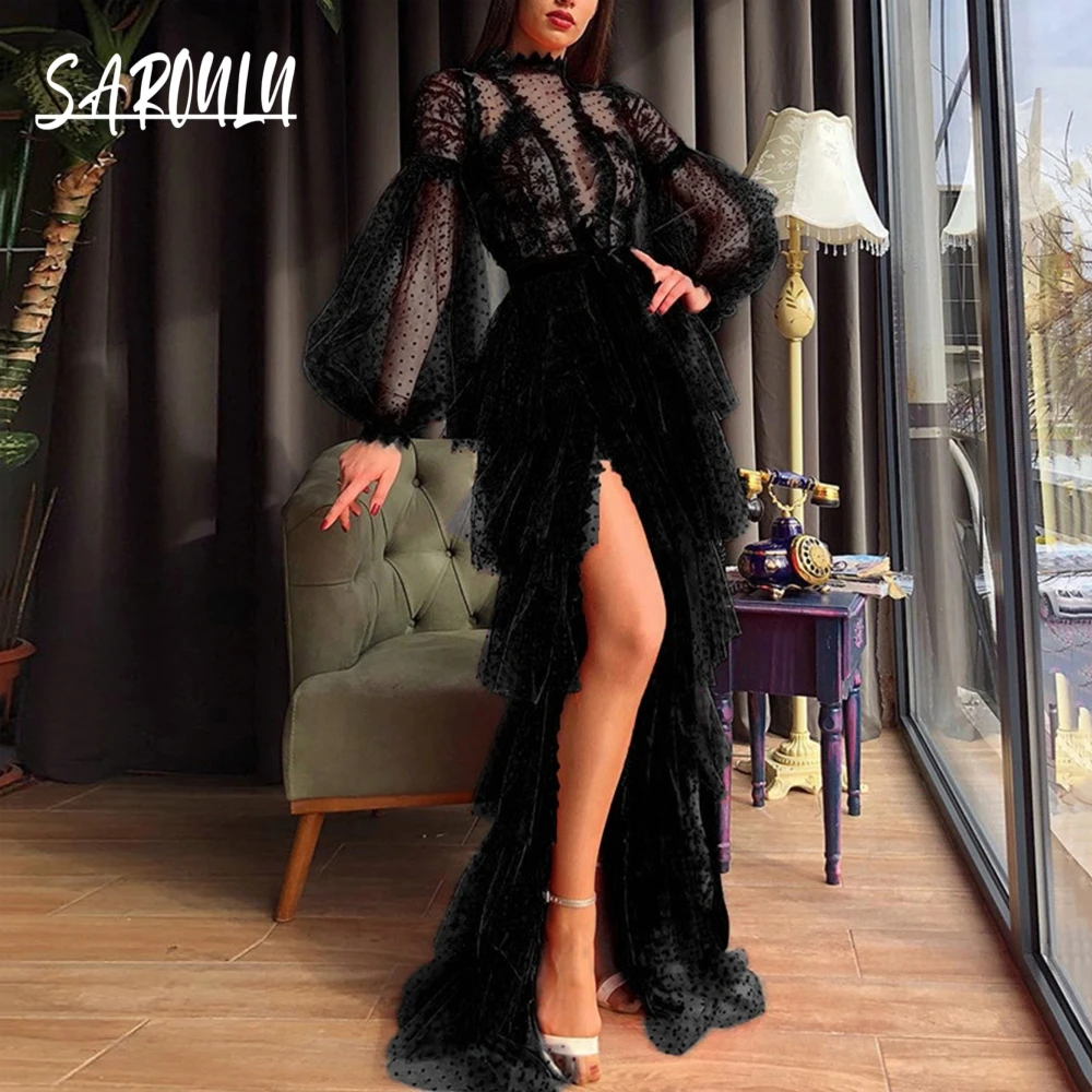 Sexy Tiered Lace Romantic Prom Dress Illusion High Neck Women Evening Gown With High Split Newest Cocktail Party Wear In Stock
Sexy Tiered Lace Romantic Prom Dress Illusion High Neck Women Evening Gown With High Split Newest Cocktail Party Wear In Stock