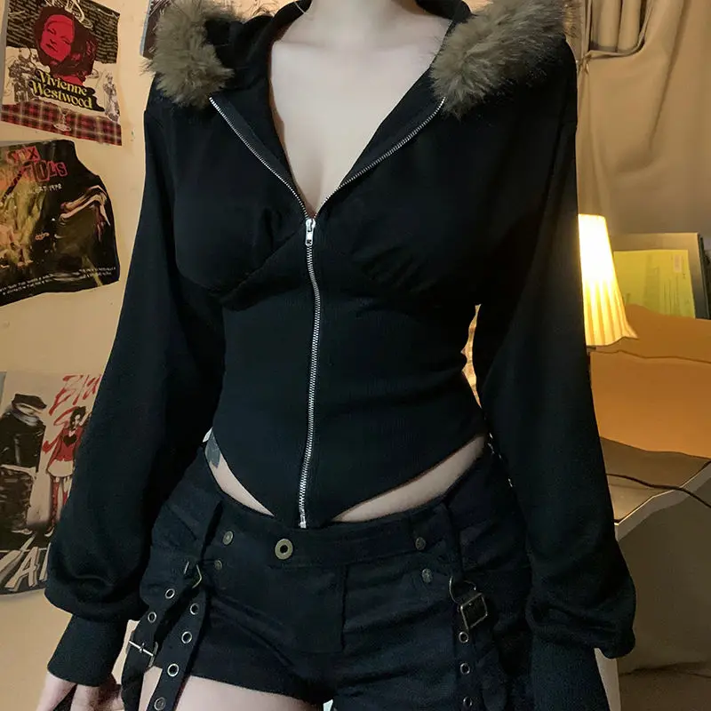 Sexy Black Zip-up Hoodie Women with Fur Collar Stylish Casual Winter Jacket Comfortable Cozy Fashion Hoodie 2025 NEW
Sexy Black Zip-up Hoodie Women with Fur Collar Stylish Casual Winter Jacket Comfortable Cozy Fashion Hoodie 2025 NEW
