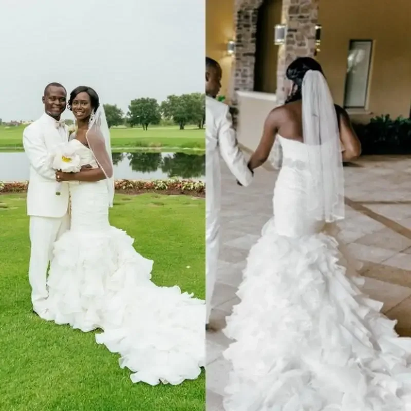 Customize Mermaid Long Train Wedding Dress Sweetheart Neckline Sleeveless Ruched Ruffles Lace Up Back Bridal Gowns Crystal Belt
Customize Mermaid Long Train Wedding Dress Sweetheart Neckline Sleeveless Ruched Ruffles Lace Up Back Bridal Gowns Crystal Belt