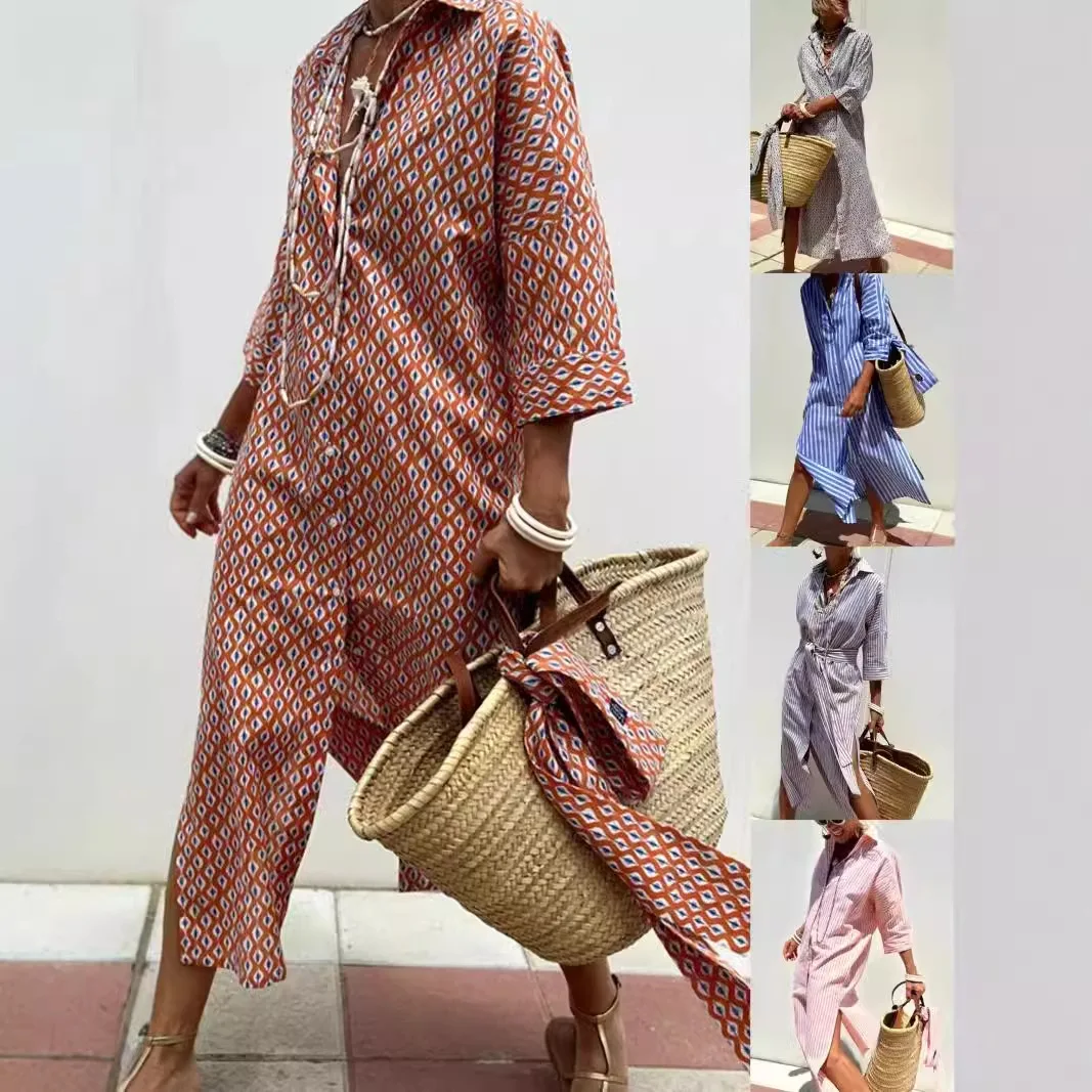 Summer Long Sleeve Shirt Dress Elegant Belt Long Dress For Women 2025 Fashion Print Button Lapel Neck Casual Dresses Robe Femme
Summer Long Sleeve Shirt Dress Elegant Belt Long Dress For Women 2025 Fashion Print Button Lapel Neck Casual Dresses Robe Femme