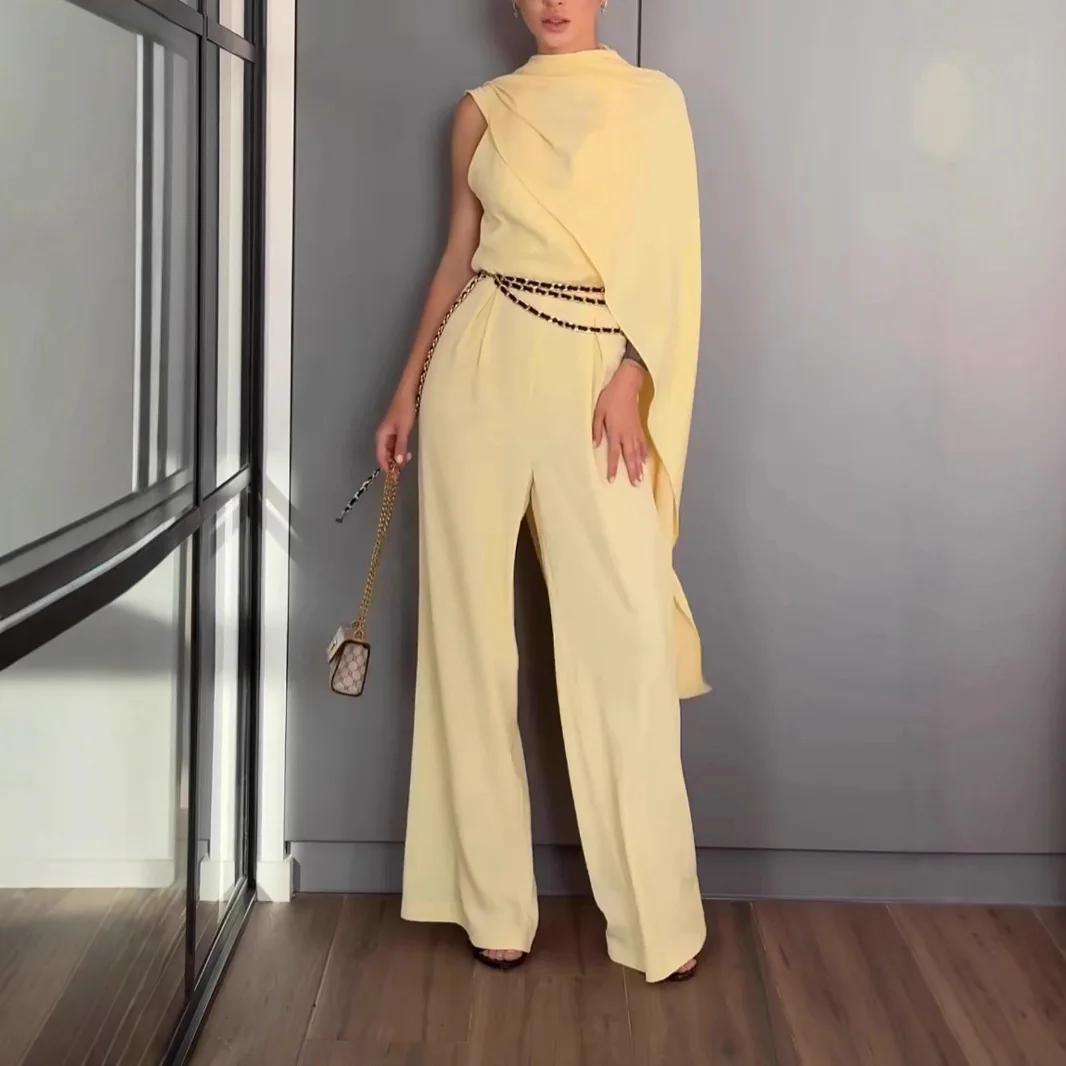 New European and American neck cape casual wide-leg pants temperament light luxury suit jumpsuit women
New European and American neck cape casual wide-leg pants temperament light luxury suit jumpsuit women