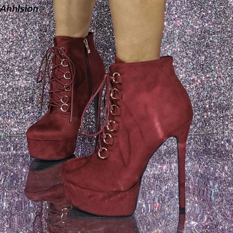 Ahhlsion Handmade Women Winter Ankle Boots Stiletto Heels Round Toe Pretty Wine Red Party Shoes US Plus Size 5-20
Ahhlsion Handmade Women Winter Ankle Boots Stiletto Heels Round Toe Pretty Wine Red Party Shoes US Plus Size 5-20