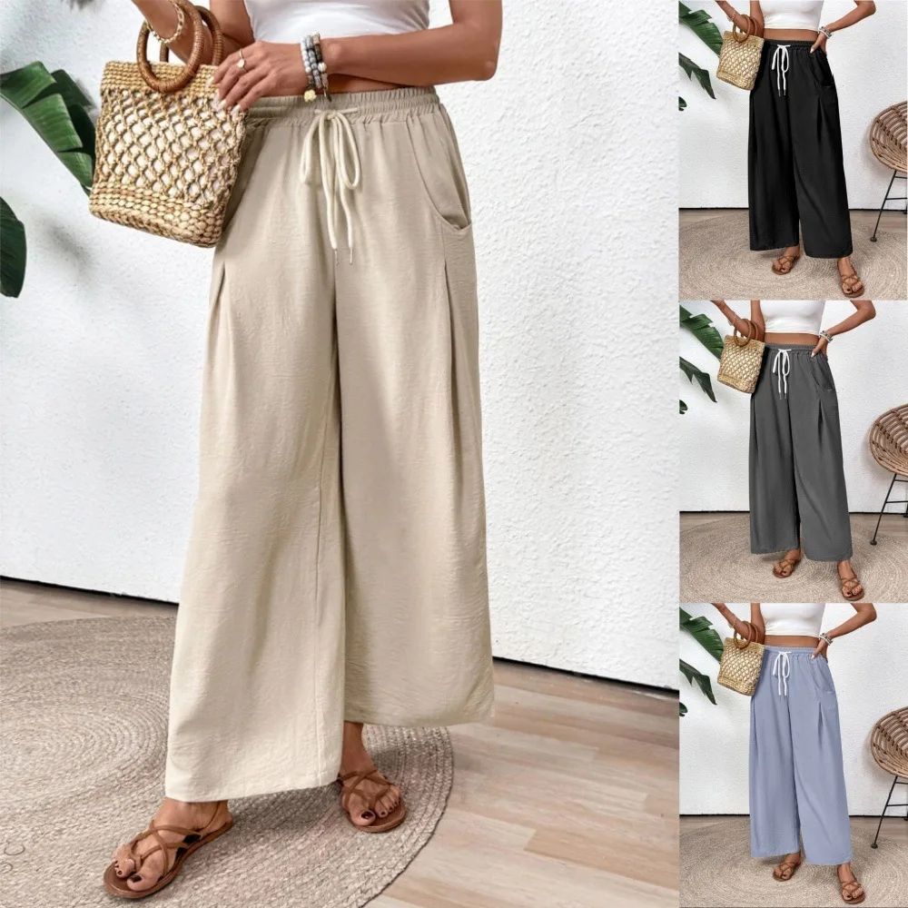 2025 New European and American Drawstring Pocket Wide Leg Women's Casual Pants Women's Pants
2025 New European and American Drawstring Pocket Wide Leg Women's Casual Pants Women's Pants