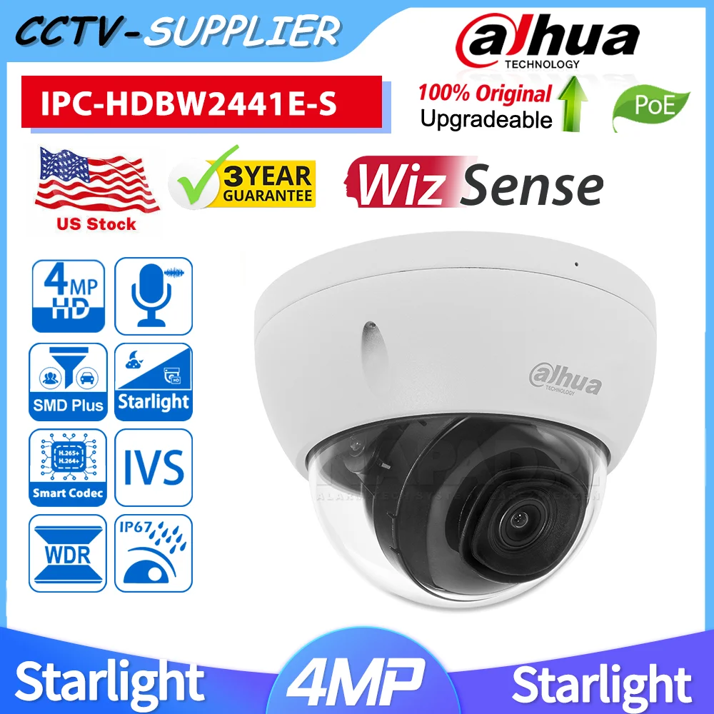 Dahua WizSense 3-Axis Vandal Dome Original IPC-HDBW2441E-S Starlight 4MP POE SMD Plus IP Camera IR MIC SD Slot IVS
Dahua WizSense 3-Axis Vandal Dome Original IPC-HDBW2441E-S Starlight 4MP POE SMD Plus IP Camera IR MIC SD Slot IVS