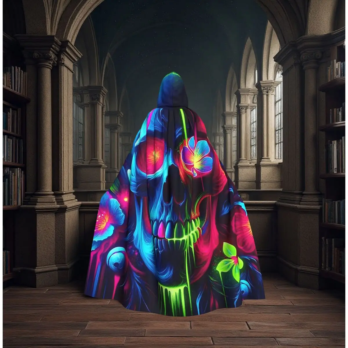 Blacklight Skull Neon Gothic Flowers Long Hooded Cloak Witch Medieval Costume Cosplay Cape HalloweenVampire Adult Unisex
Blacklight Skull Neon Gothic Flowers Long Hooded Cloak Witch Medieval Costume Cosplay Cape HalloweenVampire Adult Unisex