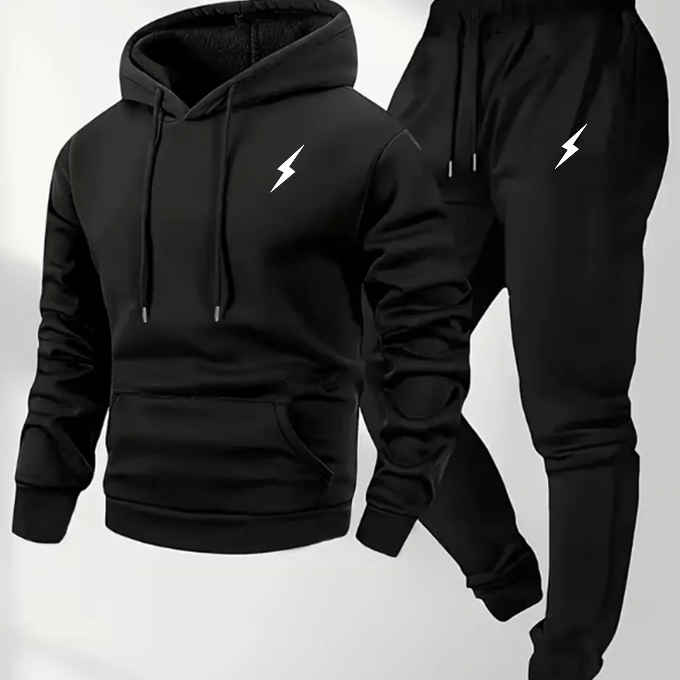 2026 Men 2Pcs Minimal Lightning Graphic Print Hoodie Sweatpants Set Polyester Loose Autumn Street Casual Tracksuit For Men
2026 Men 2Pcs Minimal Lightning Graphic Print Hoodie Sweatpants Set Polyester Loose Autumn Street Casual Tracksuit For Men