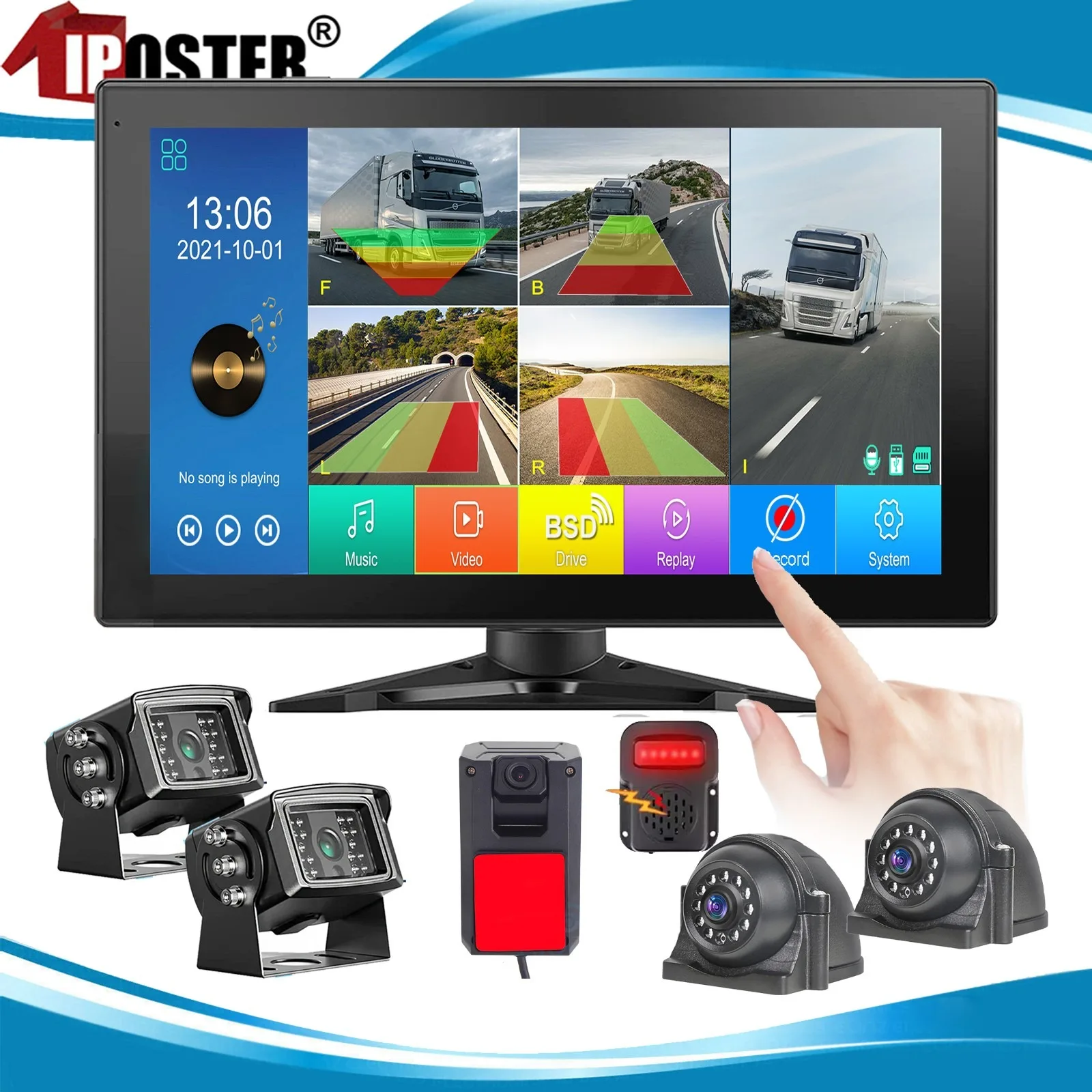 iPoster 10.1" 5CH DVR Monitor Touch Screen + 5 AHD 1080P Backup Camera BSD AI Detection System For Truck Camper RV Bus Trailer
iPoster 10.1" 5CH DVR Monitor Touch Screen + 5 AHD 1080P Backup Camera BSD AI Detection System For Truck Camper RV Bus Trailer