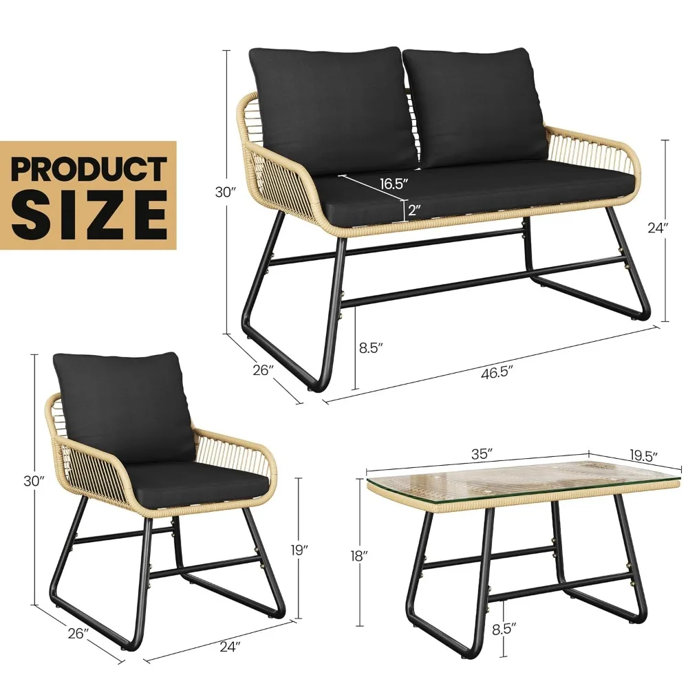4 Piece Patio Furniture Set, Outdoor Wicker Conversation Sets, Boho Loveseat & 2 Armchairs with Cushion and Pillow, Customized
4 Piece Patio Furniture Set, Outdoor Wicker Conversation Sets, Boho Loveseat & 2 Armchairs with Cushion and Pillow, Customized
