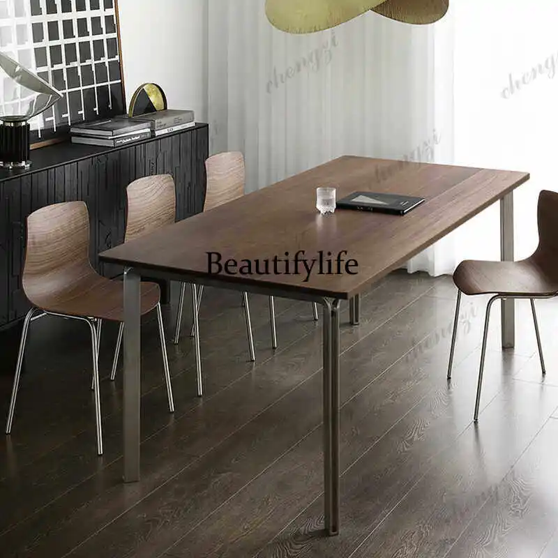 Black walnut dining table household simple desk metal feet rectangular table modern
Black walnut dining table household simple desk metal feet rectangular table modern