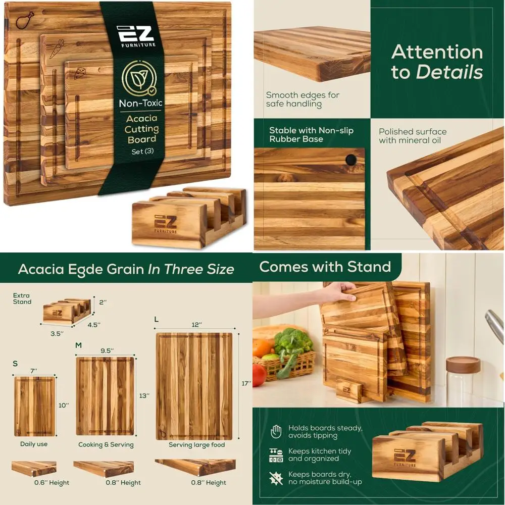 Acacia Wood Cutting Board with Juice Groove and Handles, Premium Pre-Oiled for Chopping, Suitable for Kitchen Use
Acacia Wood Cutting Board with Juice Groove and Handles, Premium Pre-Oiled for Chopping, Suitable for Kitchen Use