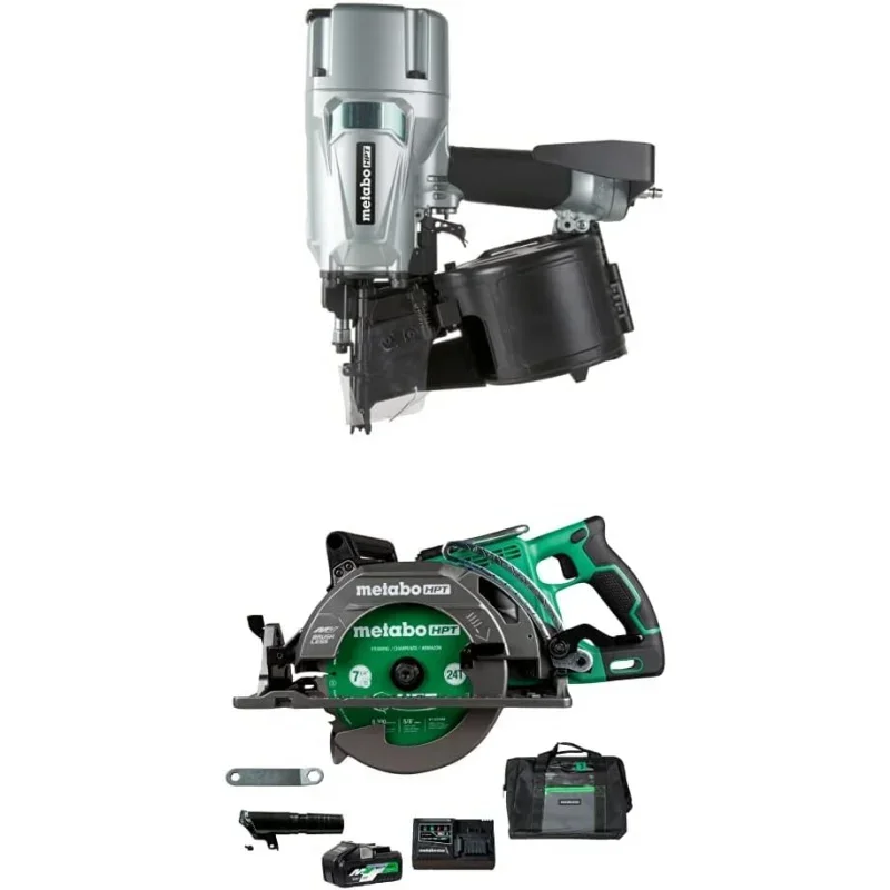 Metabo HPT катушечный контурный гвоздезабивной станок (NV83A5) с Metabo HPT 36 В MultiVolt™Беспроводной комплект циркулярной пилы с задней ручкой (c3607two) 
Metabo HPT катушечный контурный гвоздезабивной станок (NV83A5) с Metabo HPT 36 В MultiVolt™Беспроводной комплект циркулярной пилы с задней ручкой (c3607two)