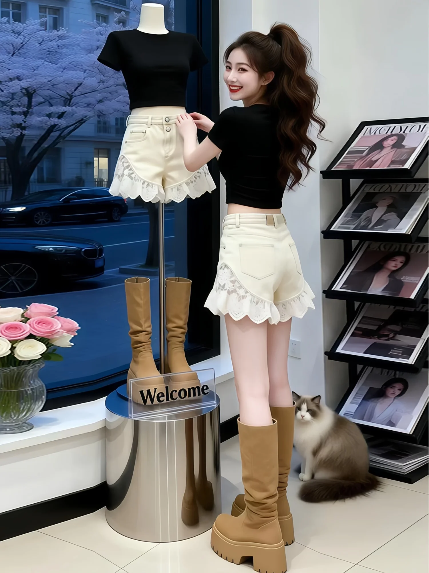 Korean Style High Waist Lace Patchwork Ruffle Short Jeans Women's Summer New Fashion Casual Loose Wide Leg Pants
Korean Style High Waist Lace Patchwork Ruffle Short Jeans Women's Summer New Fashion Casual Loose Wide Leg Pants