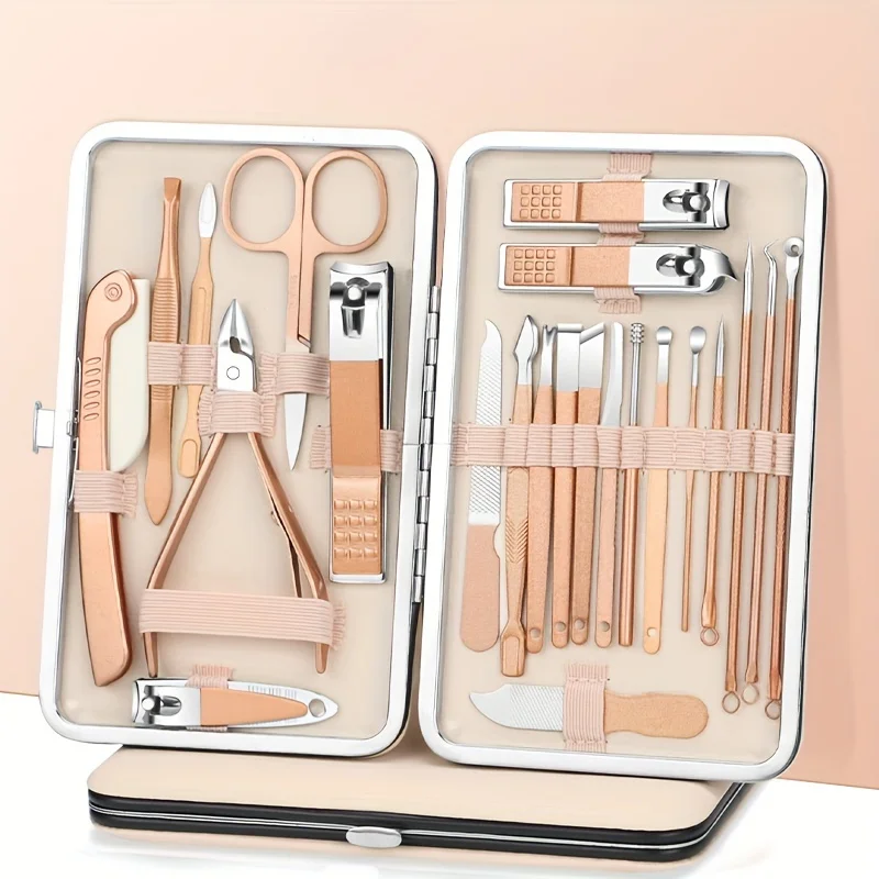 18/23Pcs Set Rose Gold Stainless Nail Art Tools Kits Nail Clipper Cutter Trimmer EarPick Grooming Kit
18/23Pcs Set Rose Gold Stainless Nail Art Tools Kits Nail Clipper Cutter Trimmer EarPick Grooming Kit