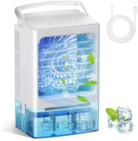 Portable AC Unit with Icy Mist, 3 Speeds & 900ML Tank, Evaporative Air Cooler Fan, 2/4H Timer, 7 Colors – Bedroom & Office
Portable AC Unit with Icy Mist, 3 Speeds & 900ML Tank, Evaporative Air Cooler Fan, 2/4H Timer, 7 Colors – Bedroom & Office