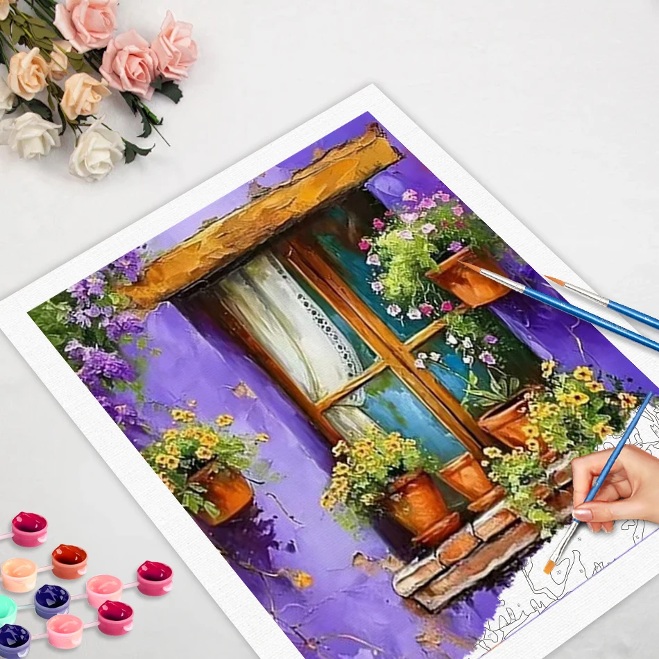 CHENISTORY Coloring By Numbers Purple Windowsill Scenery DIY Frame Oil Painting By Numbers On Canvas DIY Home Decoration Gift
CHENISTORY Coloring By Numbers Purple Windowsill Scenery DIY Frame Oil Painting By Numbers On Canvas DIY Home Decoration Gift