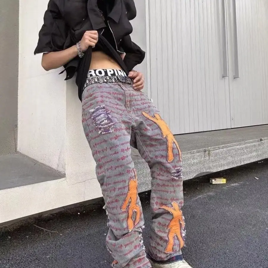 Niche Design Portrait Patch Machine Embroidery High Street Jeans Male and Female Trendy Ripped Cool Straight-Leg Trousers
Niche Design Portrait Patch Machine Embroidery High Street Jeans Male and Female Trendy Ripped Cool Straight-Leg Trousers