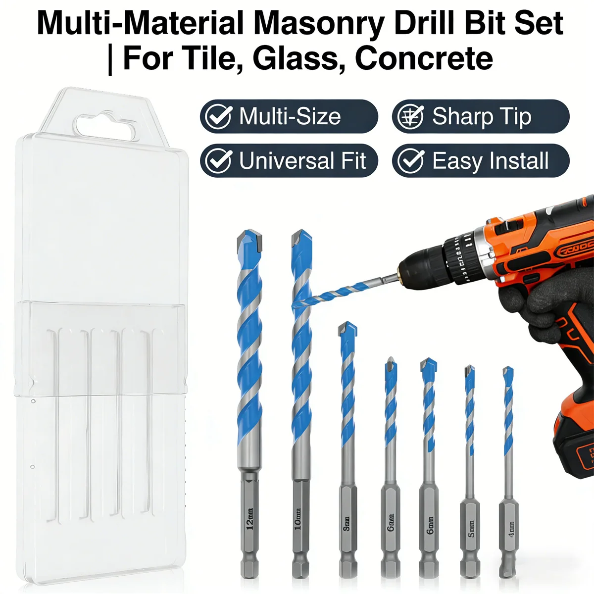 7pc 3-12mm Tungsten Carbide Drill Bit 3/16 to 1/2in Hex Shank Drill Bit For Masonary Concrete Brick Stone Granite Tiles Drilling
7pc 3-12mm Tungsten Carbide Drill Bit 3/16 to 1/2in Hex Shank Drill Bit For Masonary Concrete Brick Stone Granite Tiles Drilling