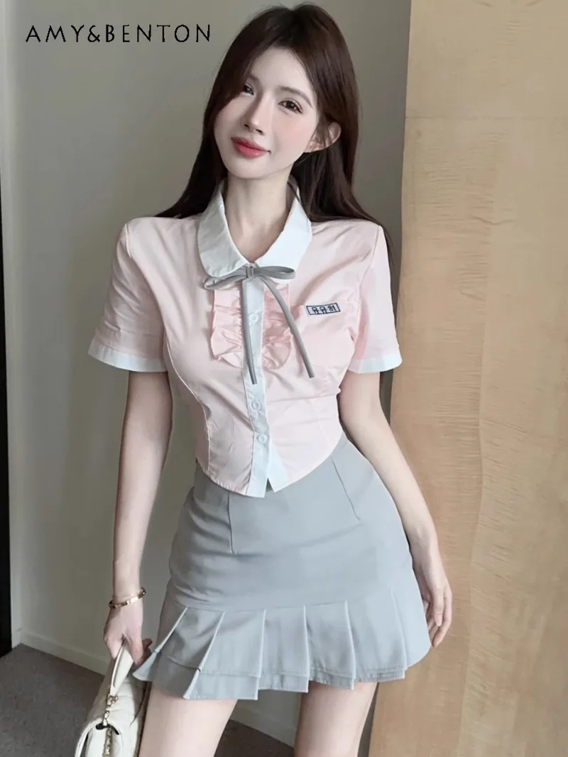 2025 New Korean Jk Uniform Summer Pink Short-sleeved Shirt College Style High Waist Pleated Skirt Two-piece Suit For Women
2025 New Korean Jk Uniform Summer Pink Short-sleeved Shirt College Style High Waist Pleated Skirt Two-piece Suit For Women